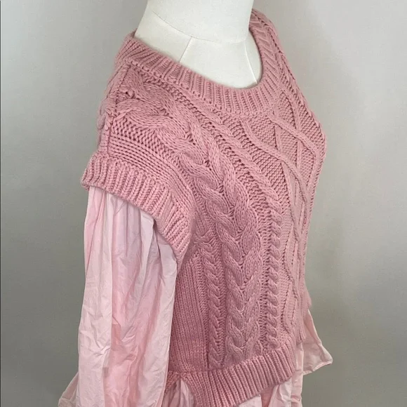 English Factory Cable Knit Sweater in Blush, L - Picture 9 of 9